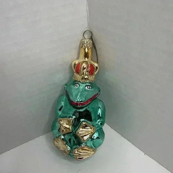 Vintage Frog Prince Christmas Ornament‎ Glitter Green Gold 5" Holiday Tree Deco - Picture 2 of 6
